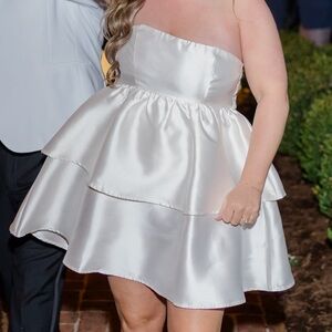 White satin tiered mini dress - These Three Boutique